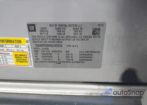 2013 GMC Acadia Denali из США, поврежденный, VIN 1GKKRTKDXDJ197215